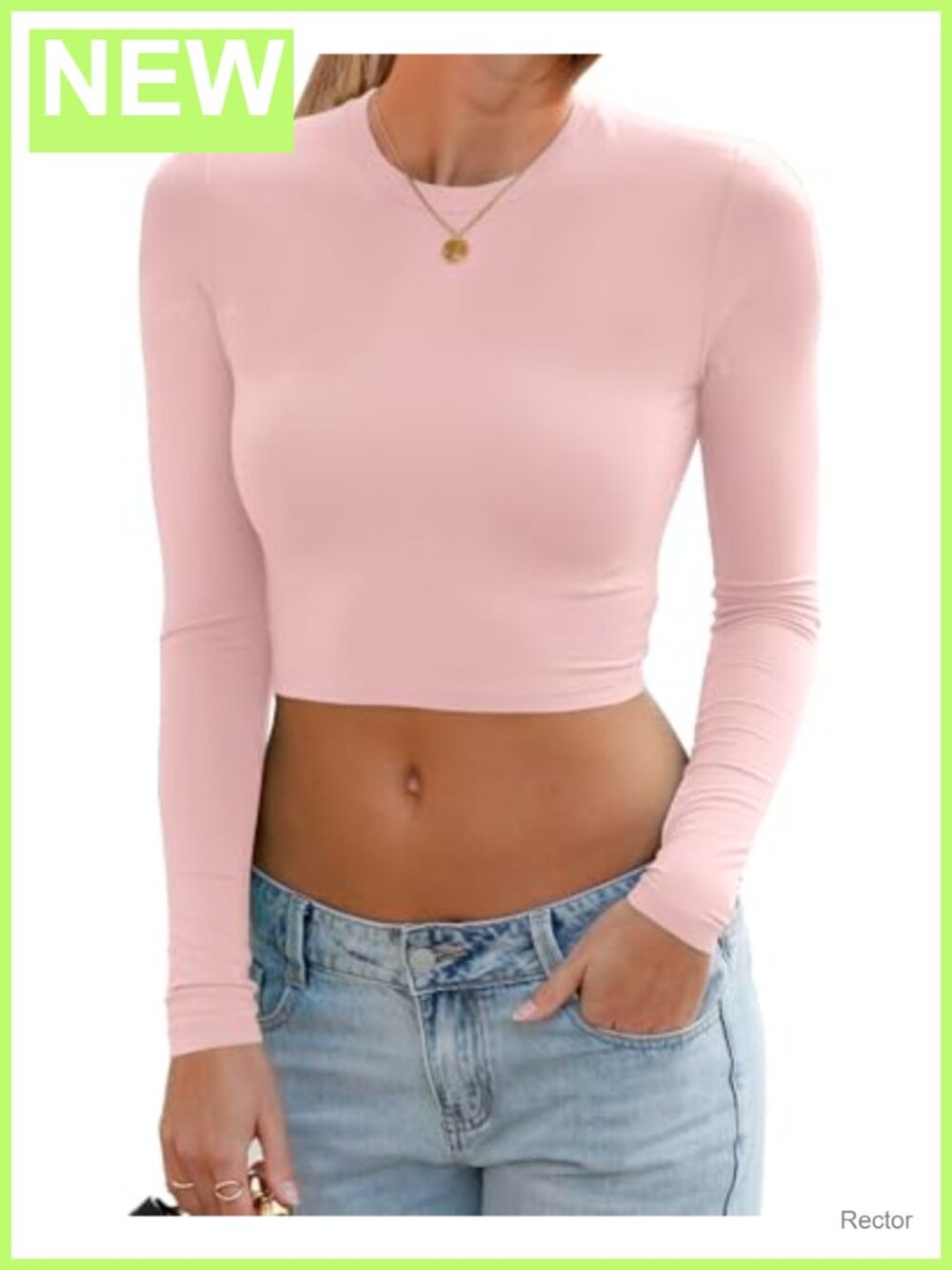 Women's Long Sleeve Crop Top Slim Fit Crew Neck Rayon Stretch Tee